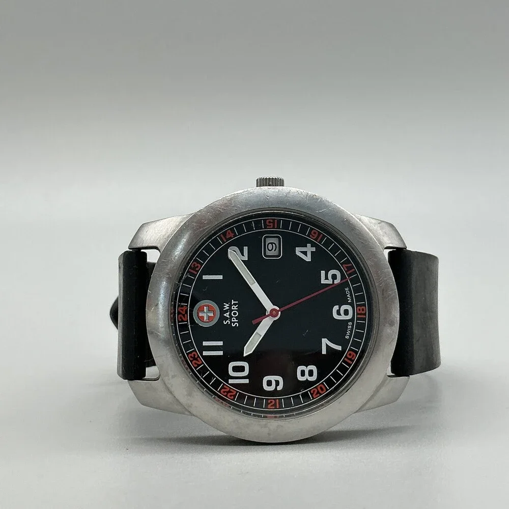 Victorinox S.A.W. Sport Mens Watch 38mm Black Dial Date Swiss Made New Battery